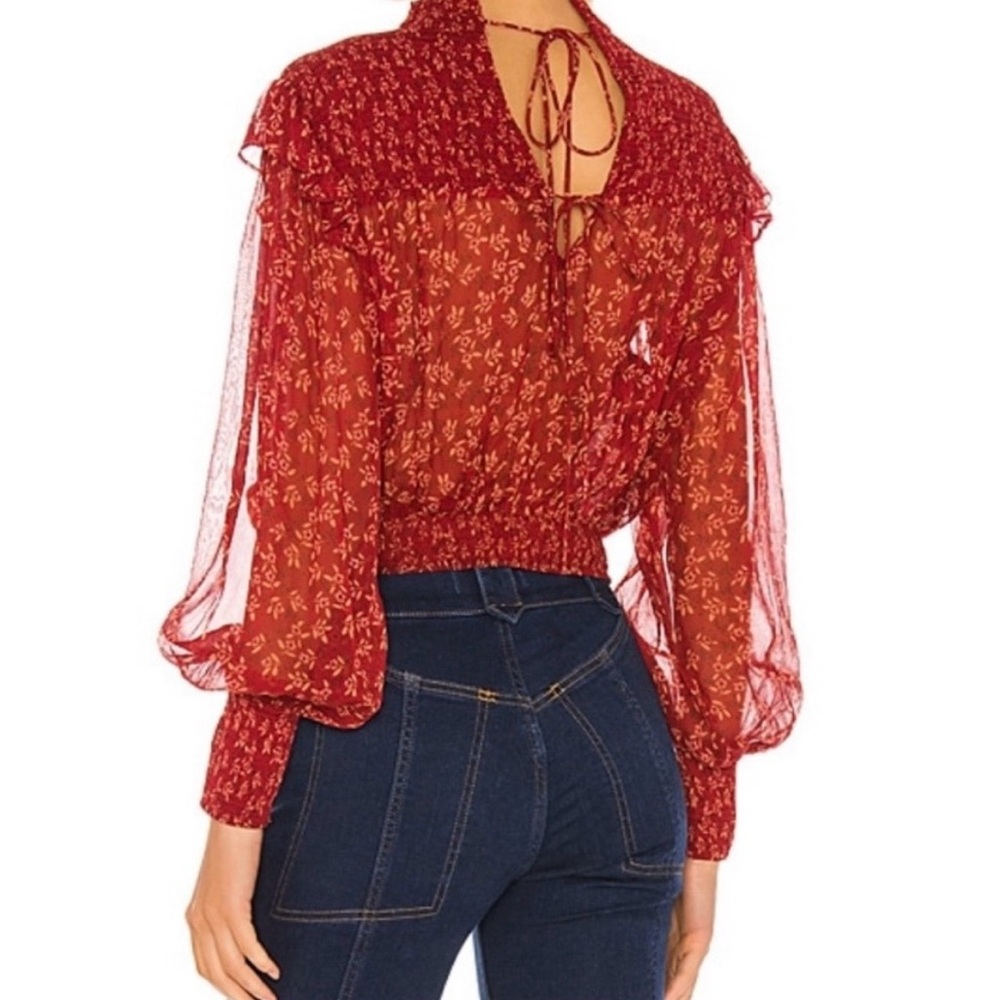 Free People Women's Red Floral Sheer Top Small